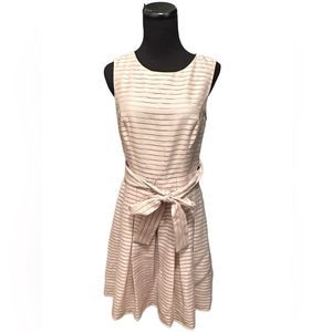 Tommy Hilfiger Sash Belted Fit & Flare Dress | Cream | Stripe | cocktail|Size 4